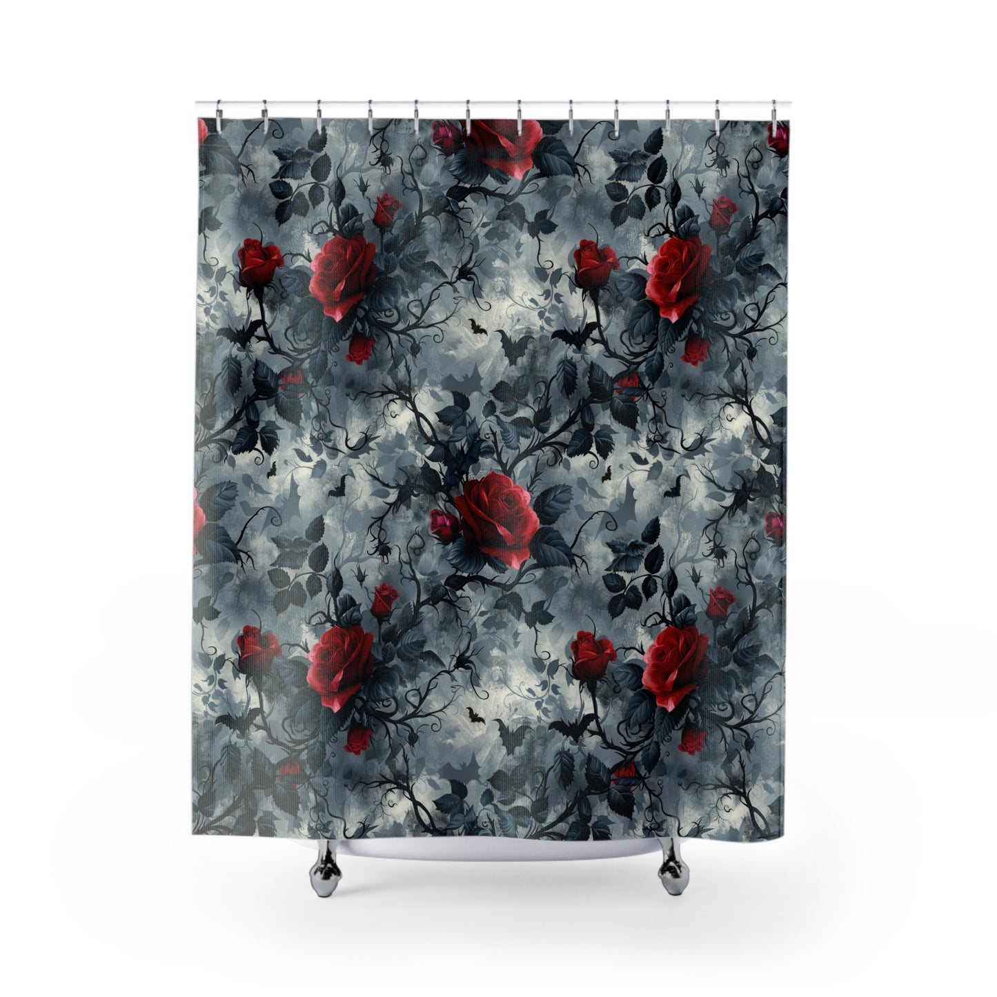 Shower Curtain - Roses, Bats, and Vines Design