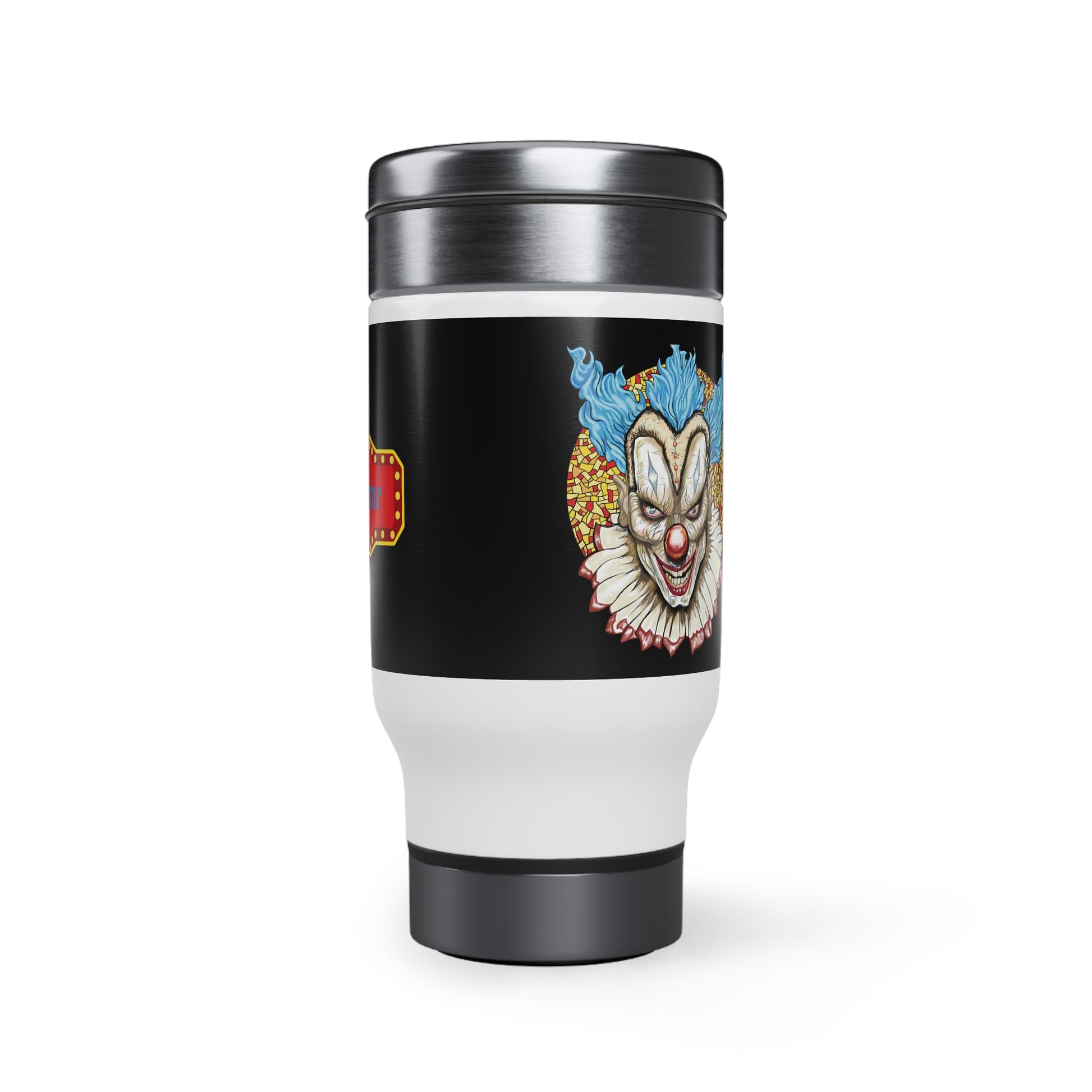 creepy clown travel coffee mug