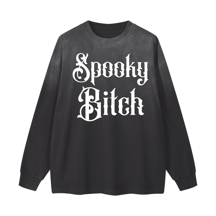 Women's "Spooky Bitch" White Vintage Gothic Long Sleeved Tshirt