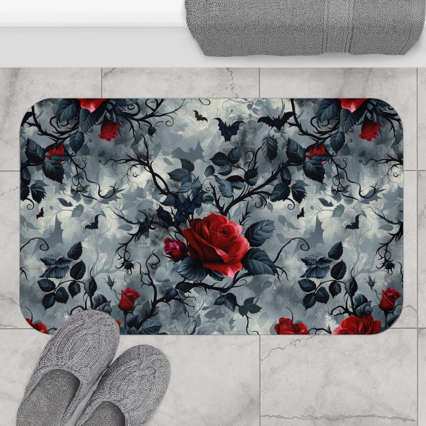 Roses, Bats, and Vines Bath Mat