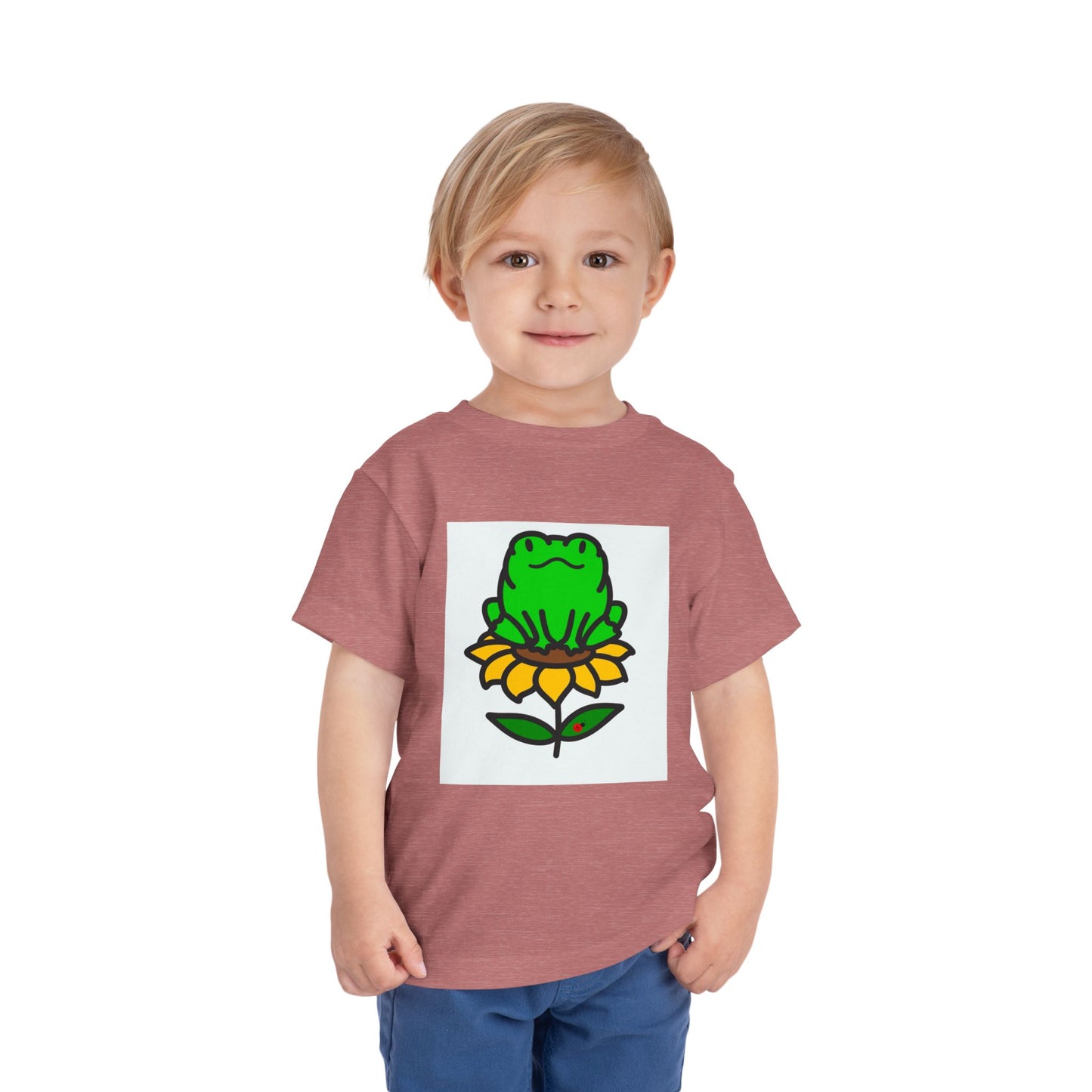 Toddler Tshirt Frog Sitting on Sunflower Short Sleeve Tee