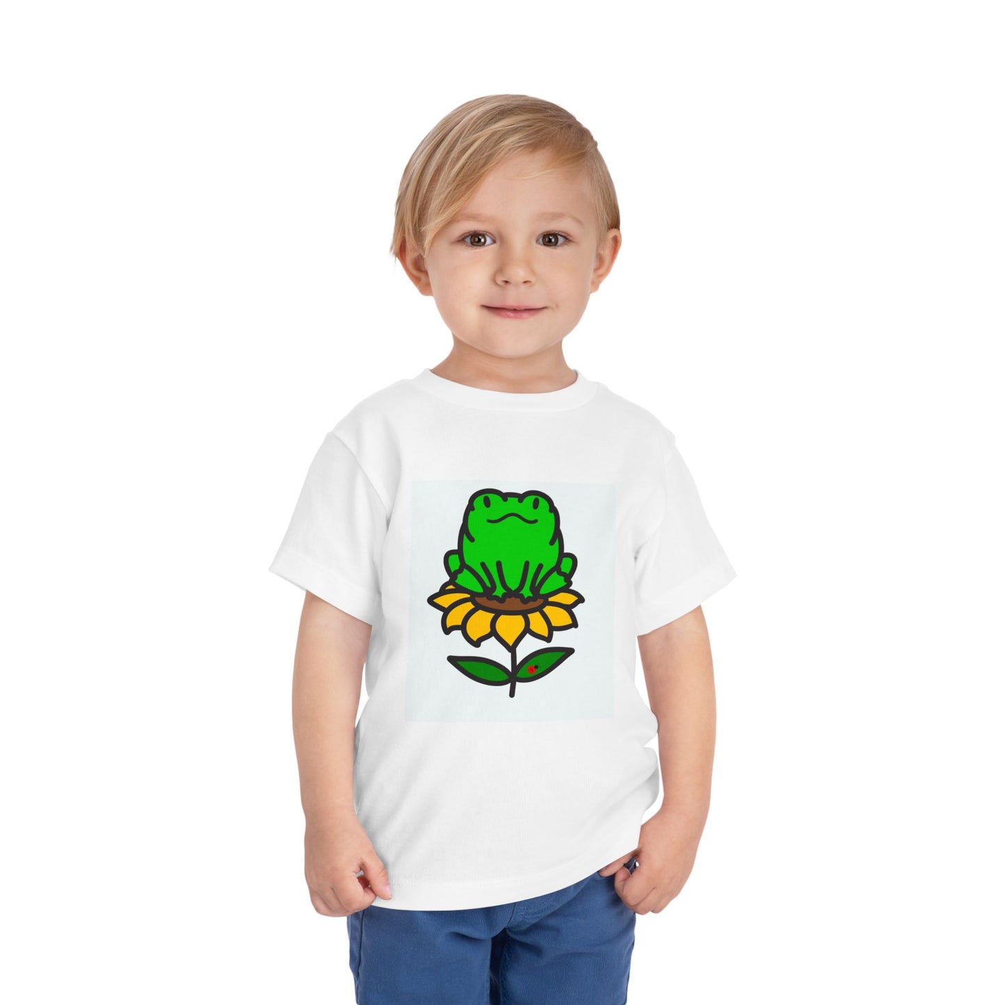 Toddler Tshirt Frog Sitting on Sunflower Short Sleeve Tee