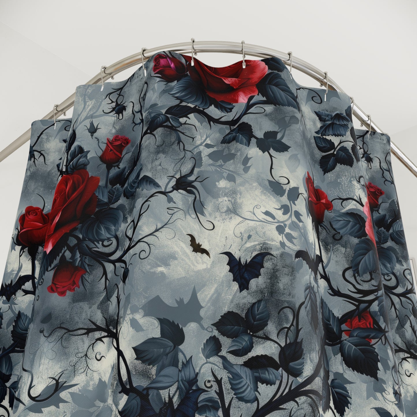 Shower Curtain - Roses, Bats, and Vines Design