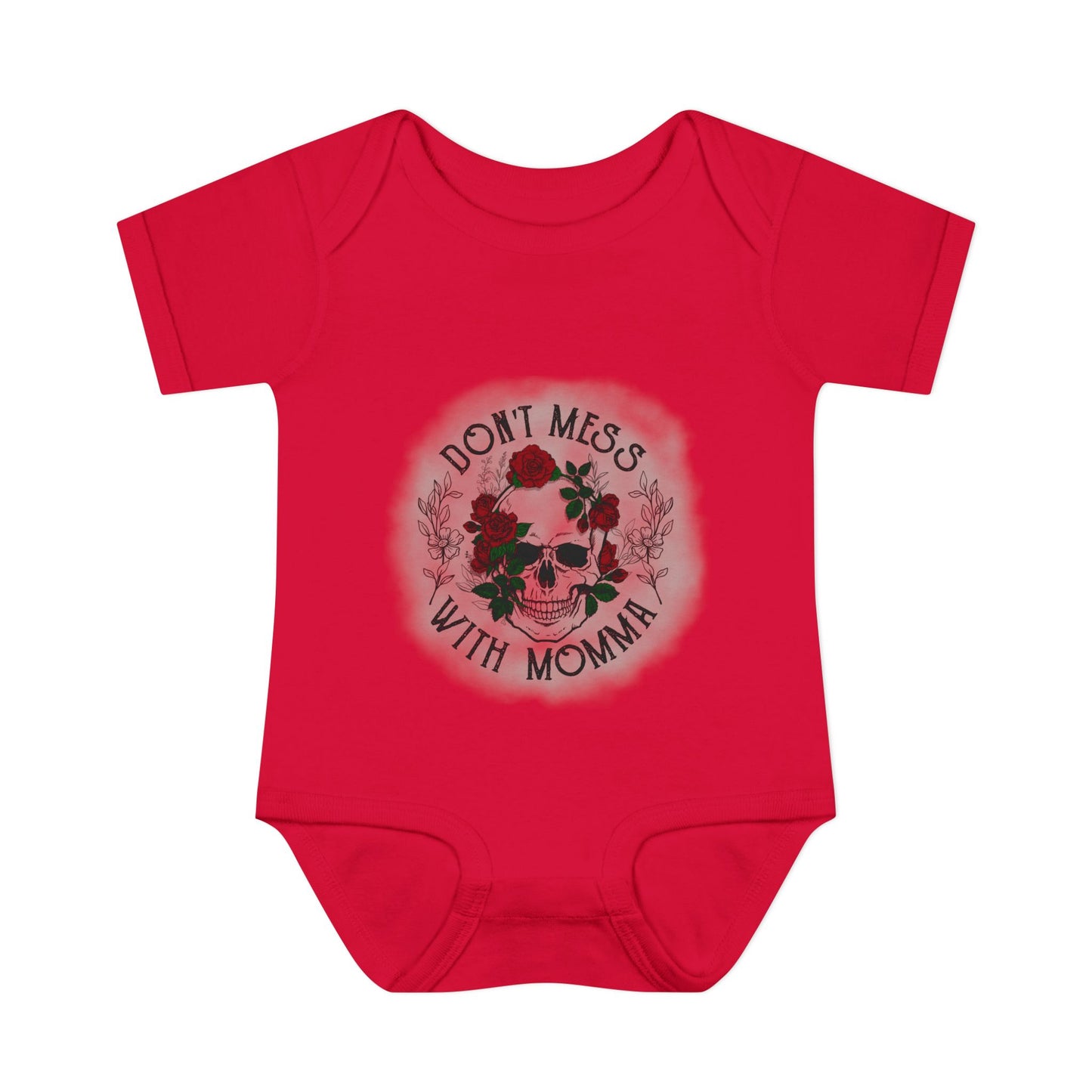 Goth Baby Bodysuit - Skull and Flowers Design - Don't Mess with Momma