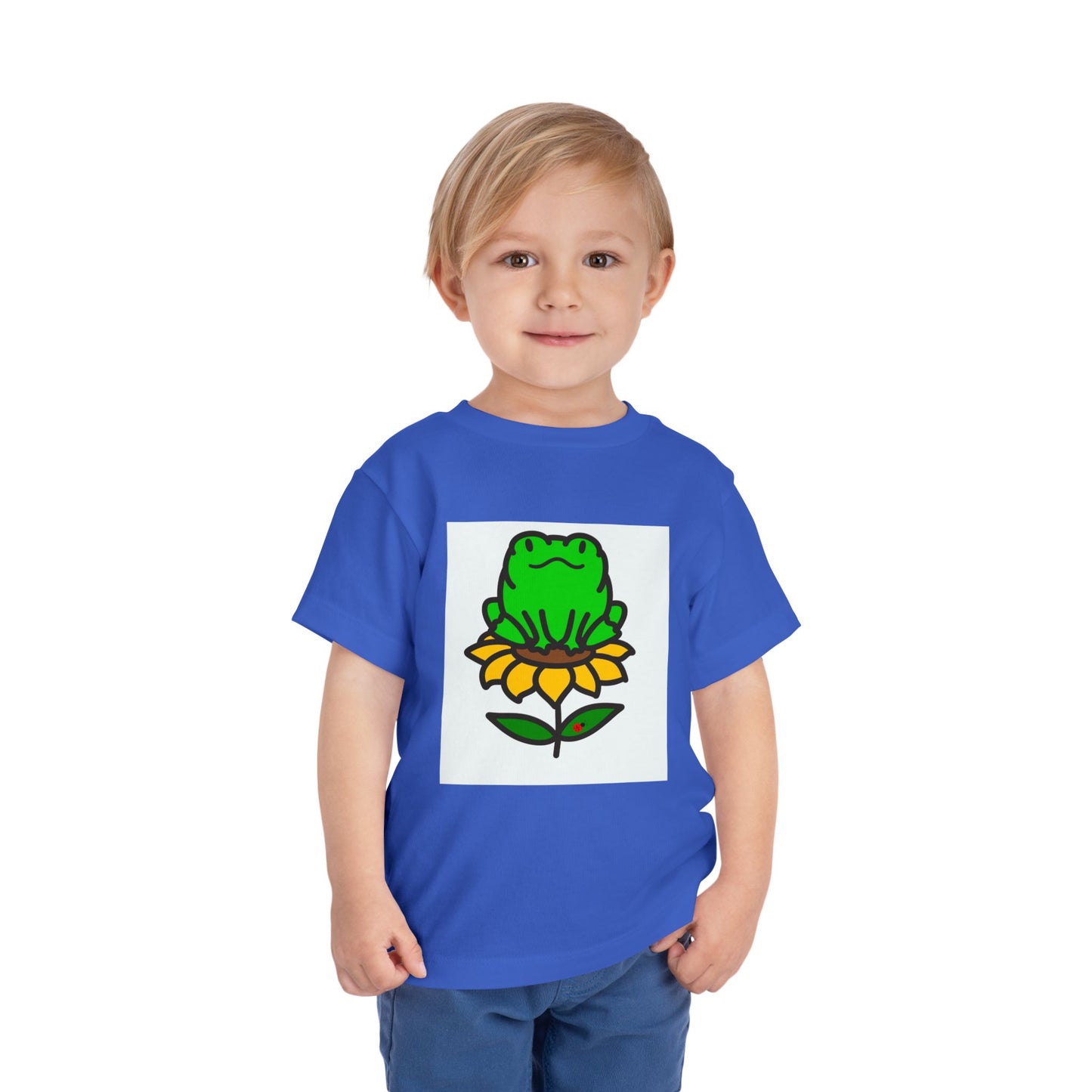 Toddler Tshirt Frog Sitting on Sunflower Short Sleeve Tee