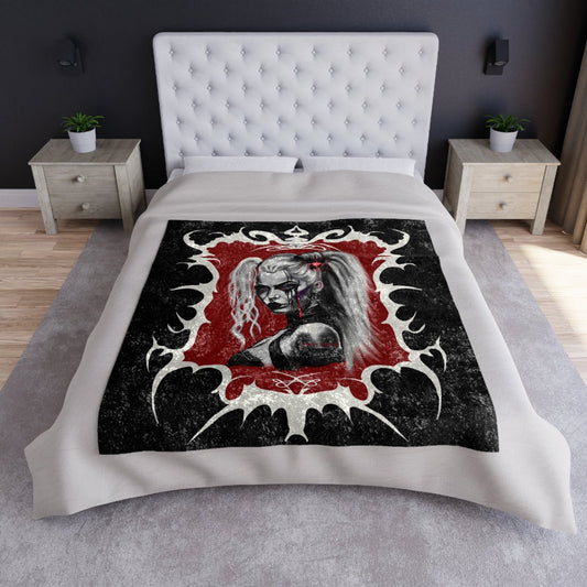 Gothic Red and Black Pretty Dead Zombie Crushed Velvet Blanket