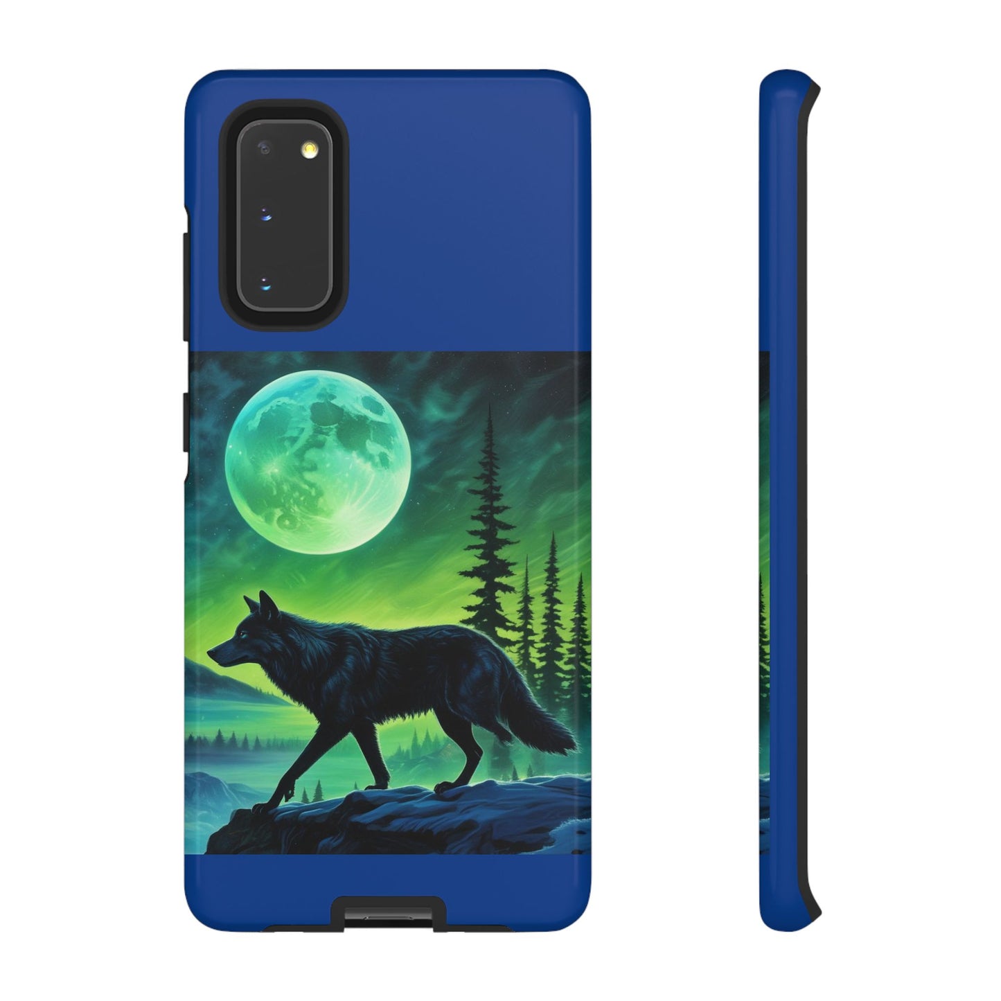 Blue Wolf Full Moon Northern Lights Forest Design Tough iPhone Case