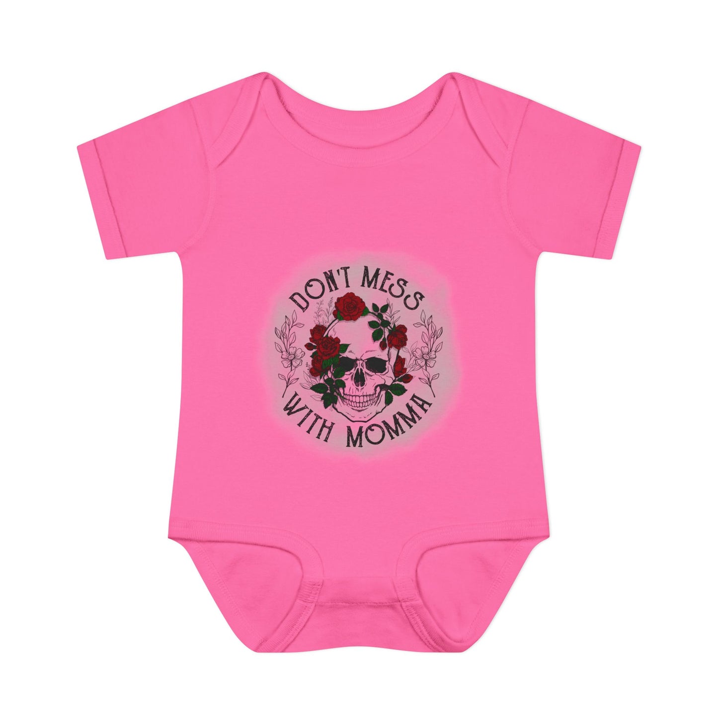 Goth Baby Bodysuit - Skull and Flowers Design - Don't Mess with Momma