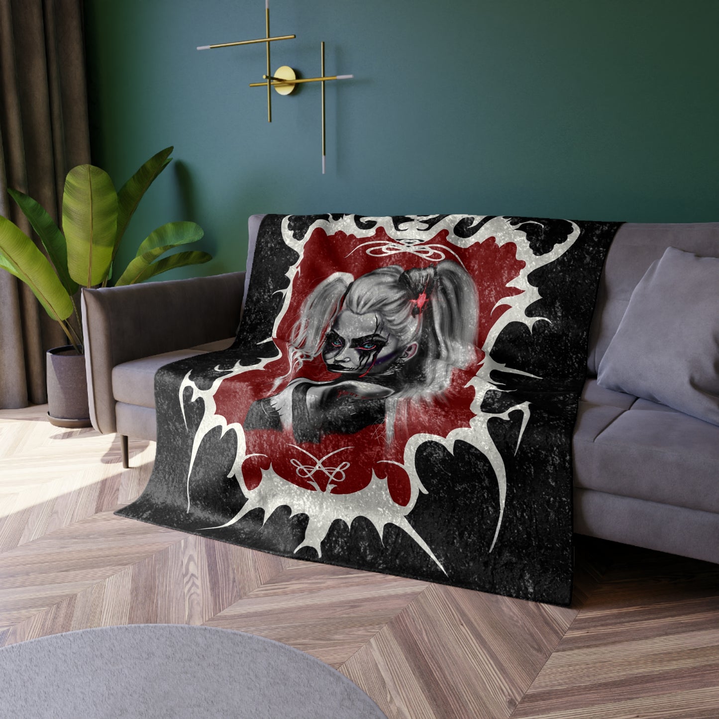 Gothic Red and Black Pretty Dead Zombie Crushed Velvet Blanket