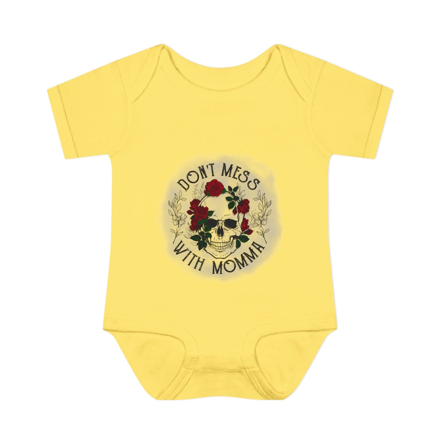 Goth Baby Bodysuit - Skull and Flowers Design - Don't Mess with Momma