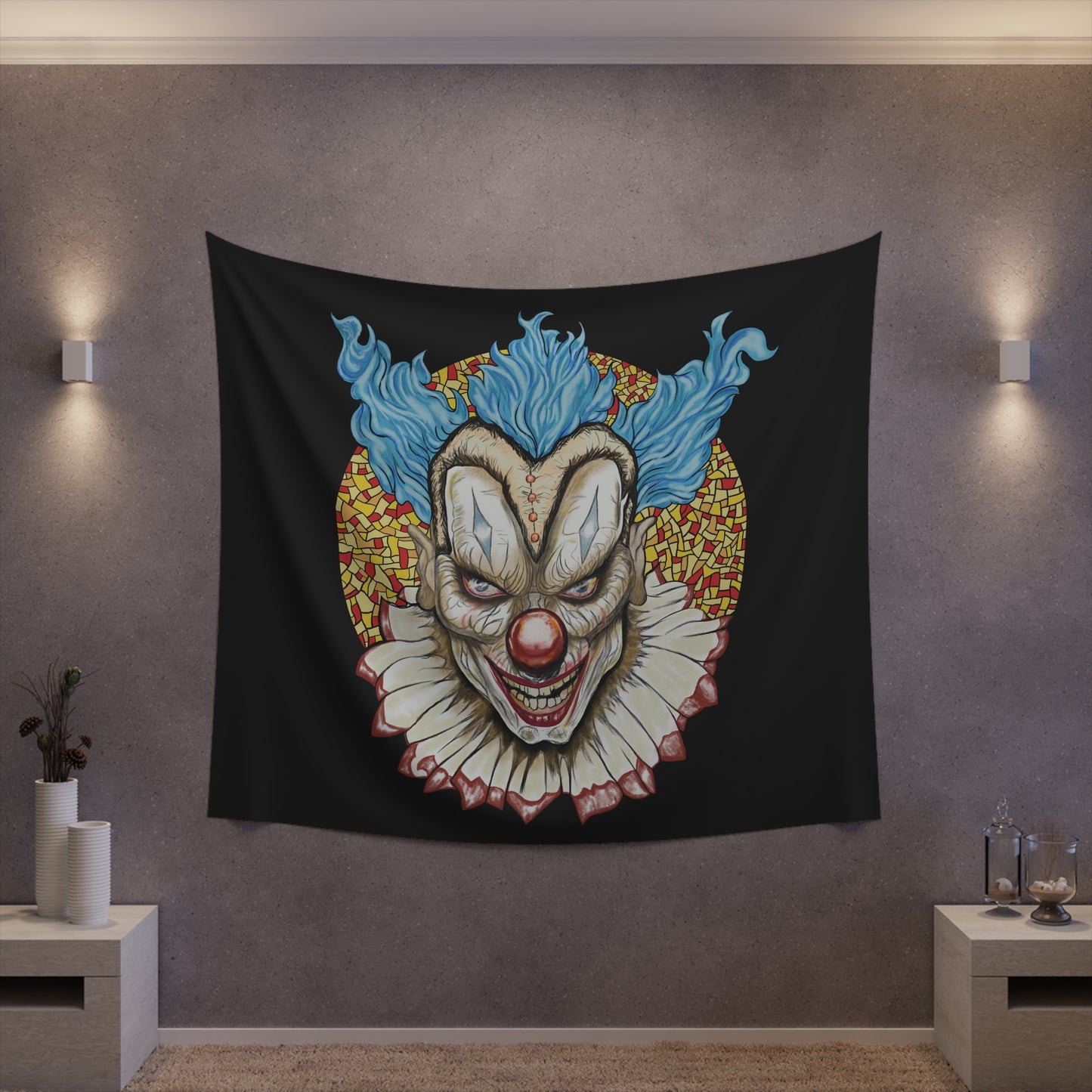 creepy horror clown wall tapestry gothic art