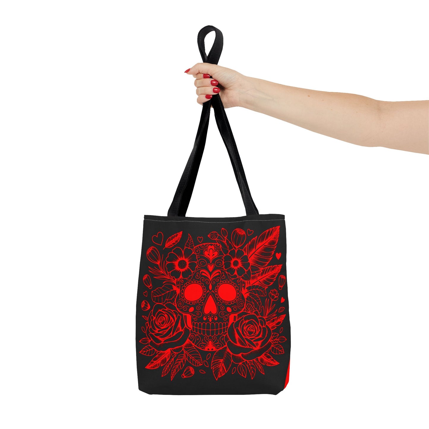 Red and Black Sugar Skull Tote Bag