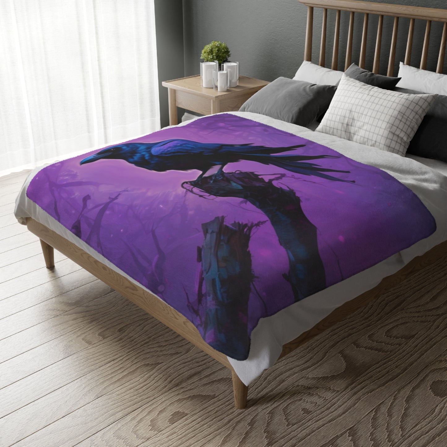 Velveteen Blanket - Crow in Purple Mist