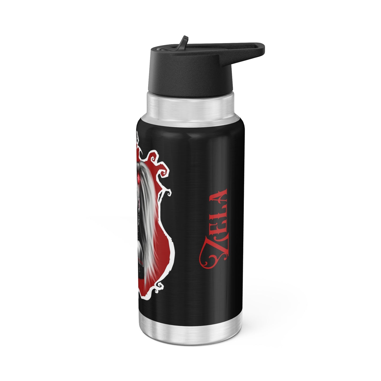 Pretty Zombie Girl Harley Quinn inspired design Black red zombie personalized water bottle
