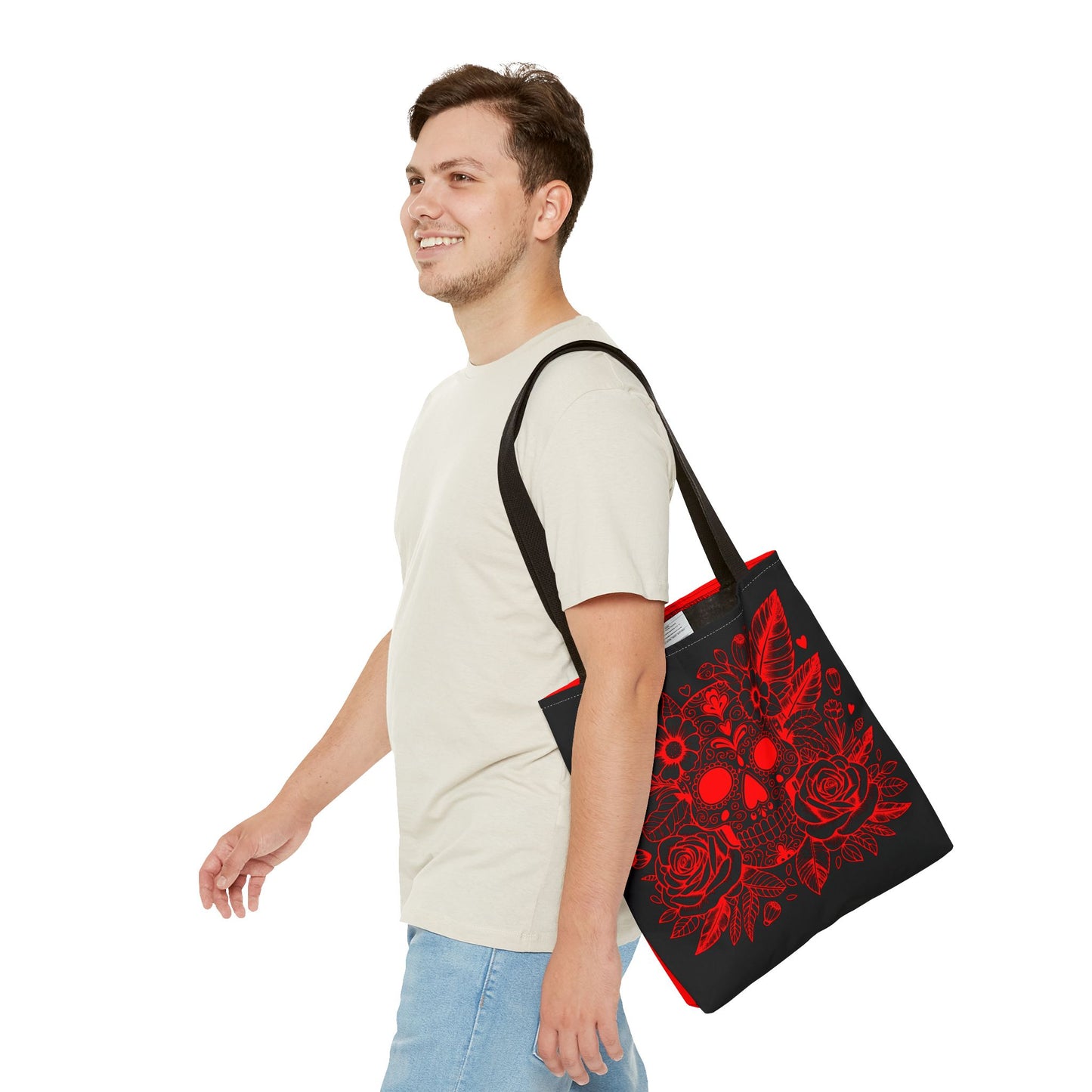 Red and Black Sugar Skull Tote Bag