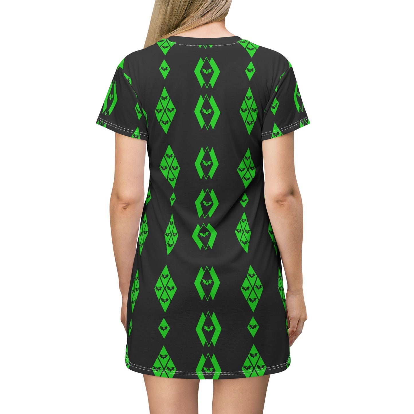 Mid Mod Bats T-Shirt Dress - Fun Quirky Goth Pattern AOP Custom Design