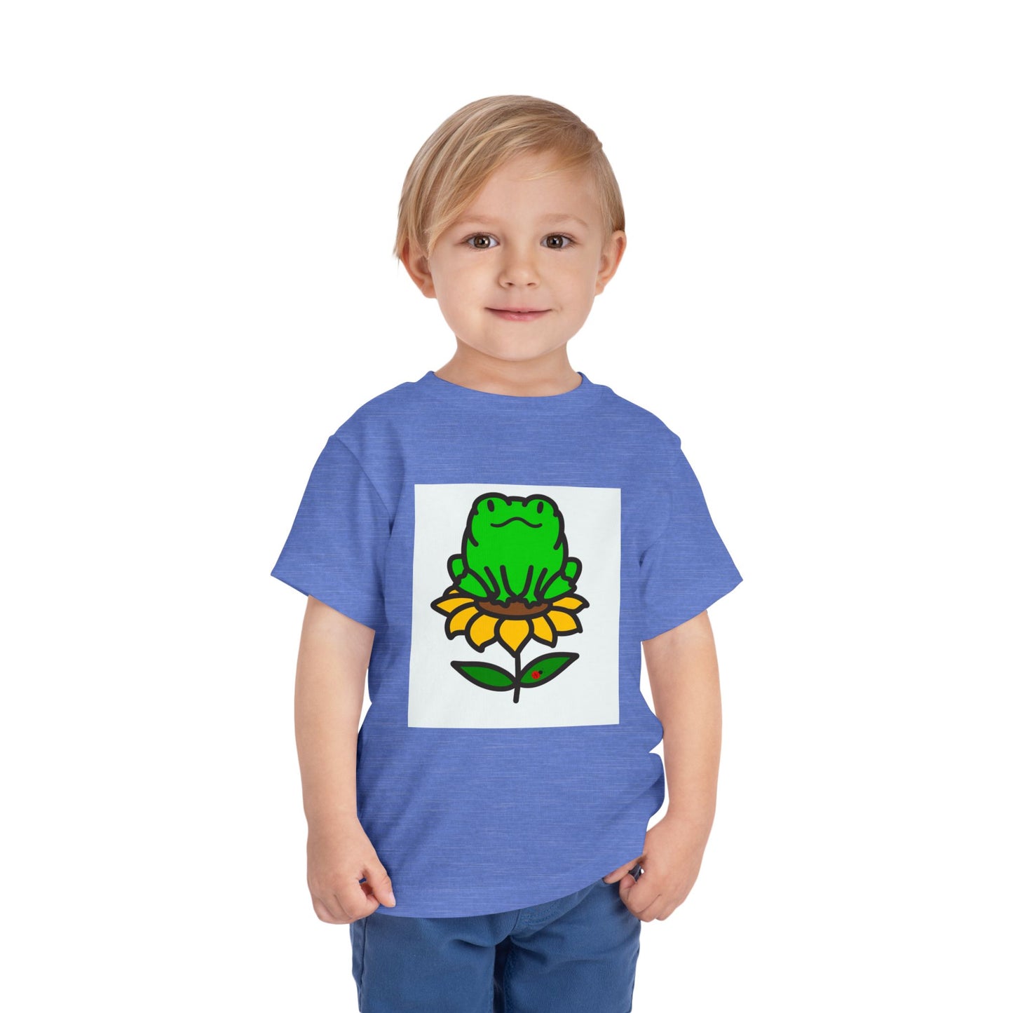 Toddler Tshirt Frog Sitting on Sunflower Short Sleeve Tee