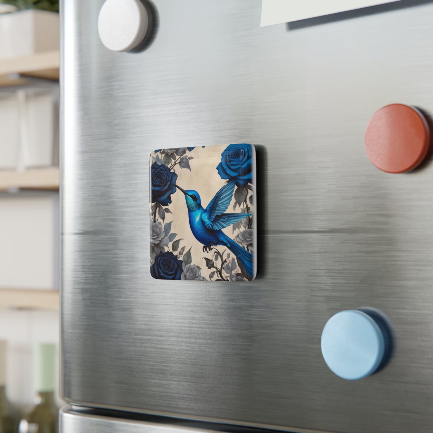 Square Blue Hummingbird Magnet