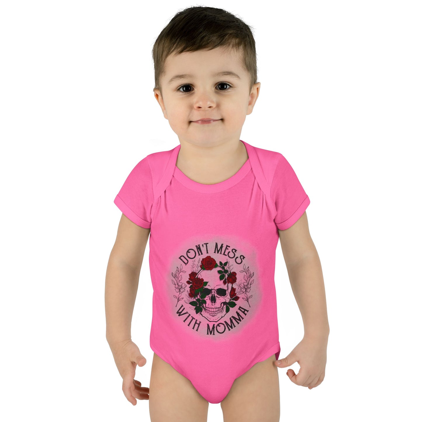 Goth Baby Bodysuit - Skull and Flowers Design - Don't Mess with Momma