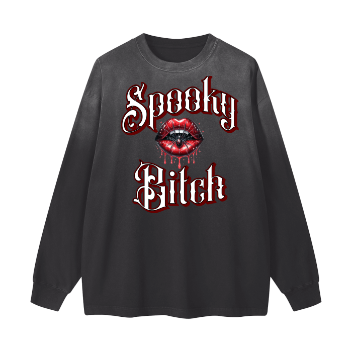 Women's Red Spooky Bitch Spider Lips Gothic Long Sleeve Sweatshirt