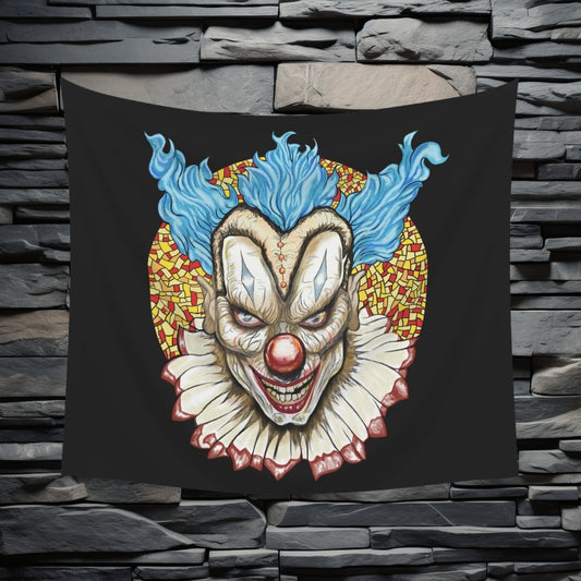 Gothic Creepy Vintage Clown Blue, Red, and Gold Wall Tapestry