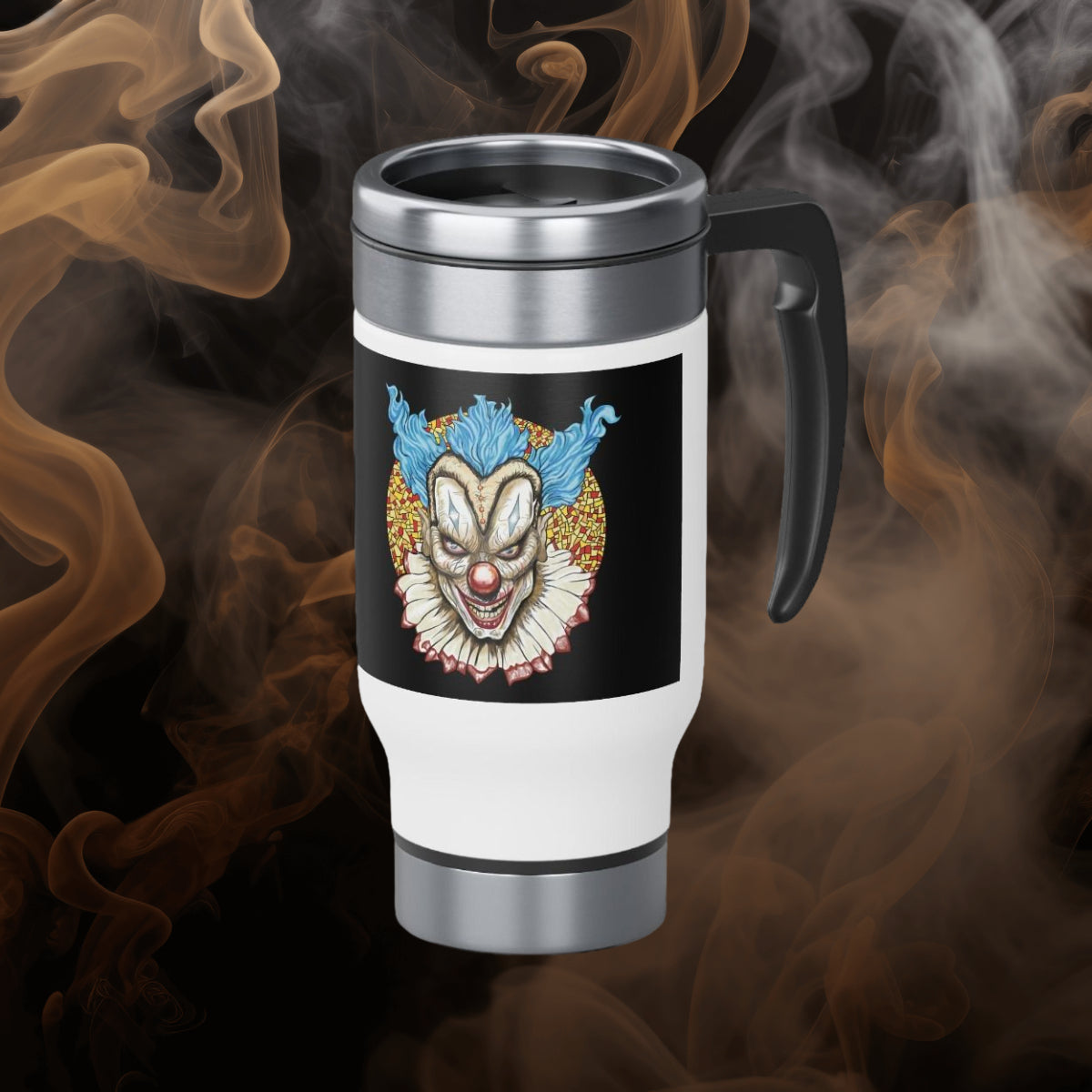 gothic creepy clown coffee travel mug