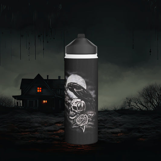 Gothic Black Moonlit Crow Personalized Water Bottle 18oz.