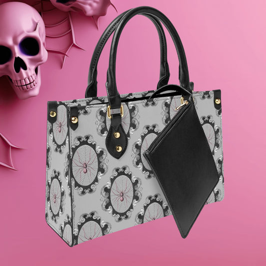 Women's Gothic Grey and Pink Spiders Purse