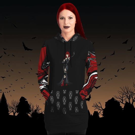 Women's Gothic Red and Black Coffin and Graphic Fashion Dress Hoodie
