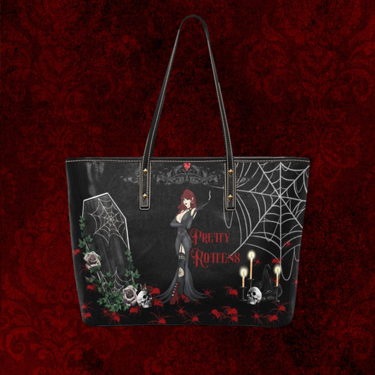 Gothic tote bag spiders coffin spiderwebs skulls roses candles