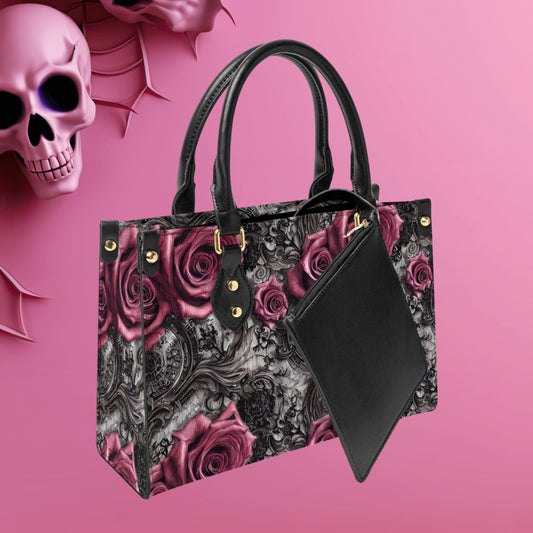 Women's Steampunk Pink Roses Pattern Tote Purse