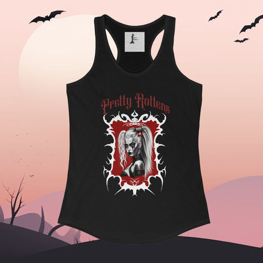 Gothic Black red and white graphic tank top zombie Harley Quinn inspired pretty girl dead