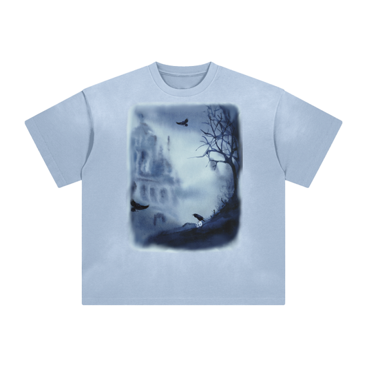 Women's Oversized Vintage Light Blue Spooky Tshirt