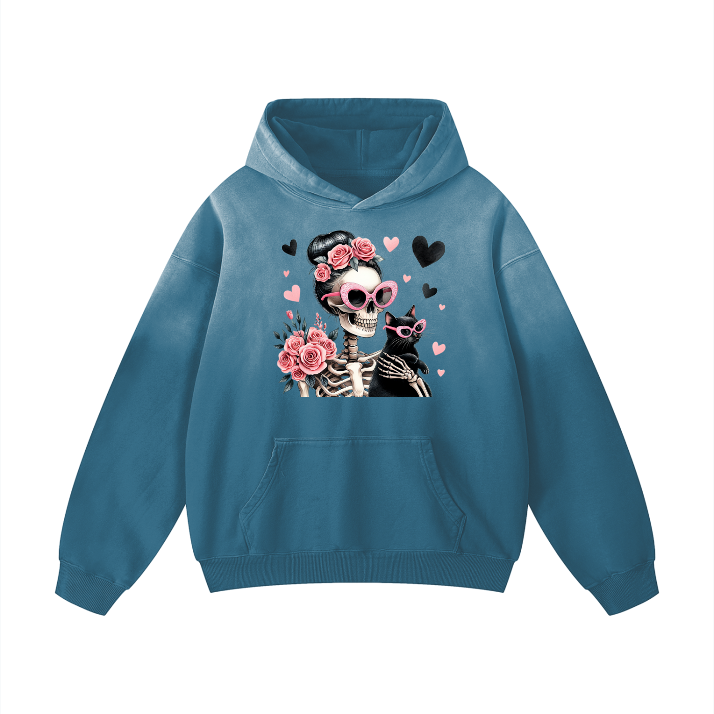 Oversized hoodie,Adult hoodie ,Women’s clothing ,Unisex clothing ,Skeleton lady,Skeleton cat lady,Cat,Lady and cat with glasses,Comfy,Warm and snuggly 