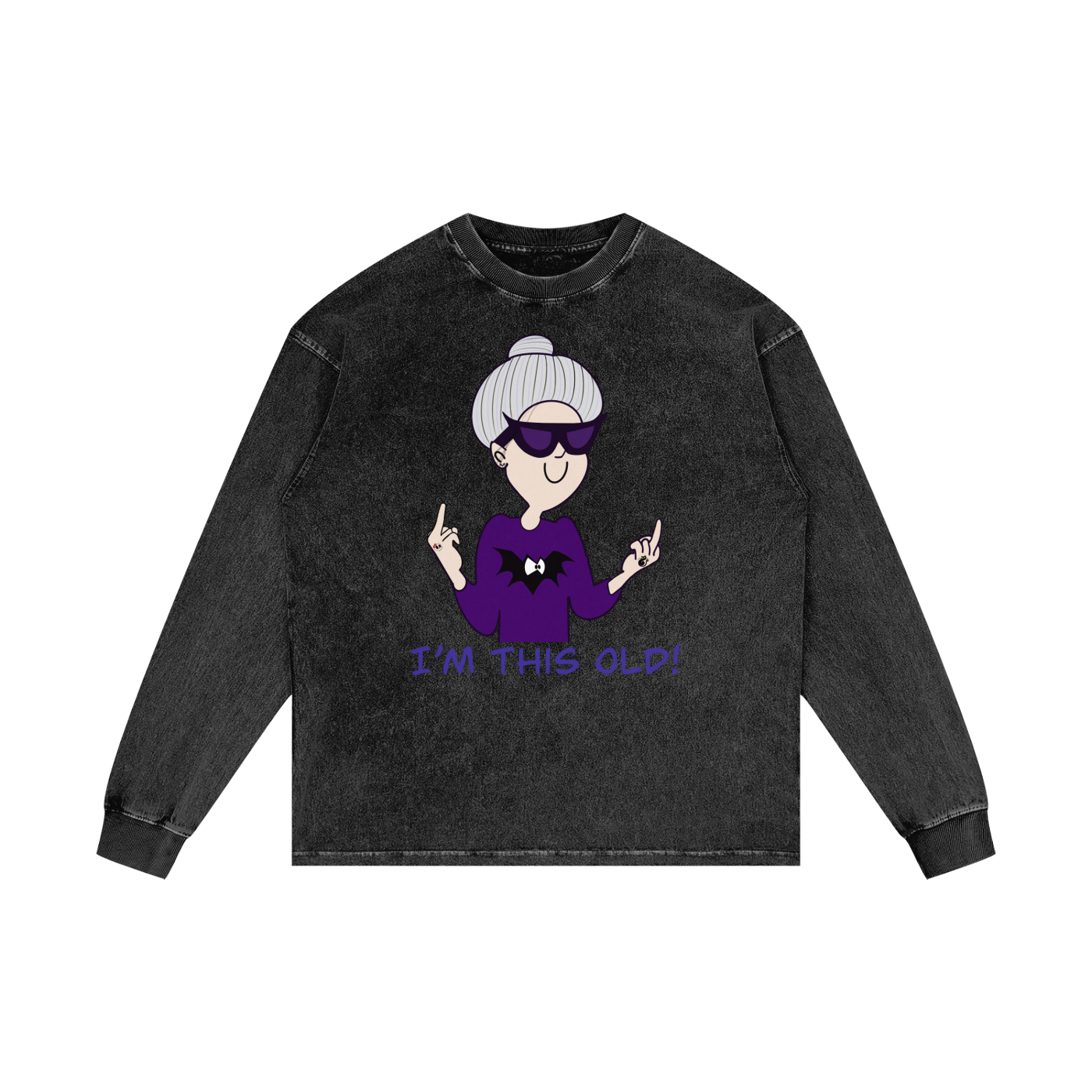 Sassy,Adult tshirts,Long sleeve shirt ,Unisex clothing ,Women’s clothing ,Funny old lady,I’m this old,Middle finger,Old lady with bat shirt,Old lady with tattoos 