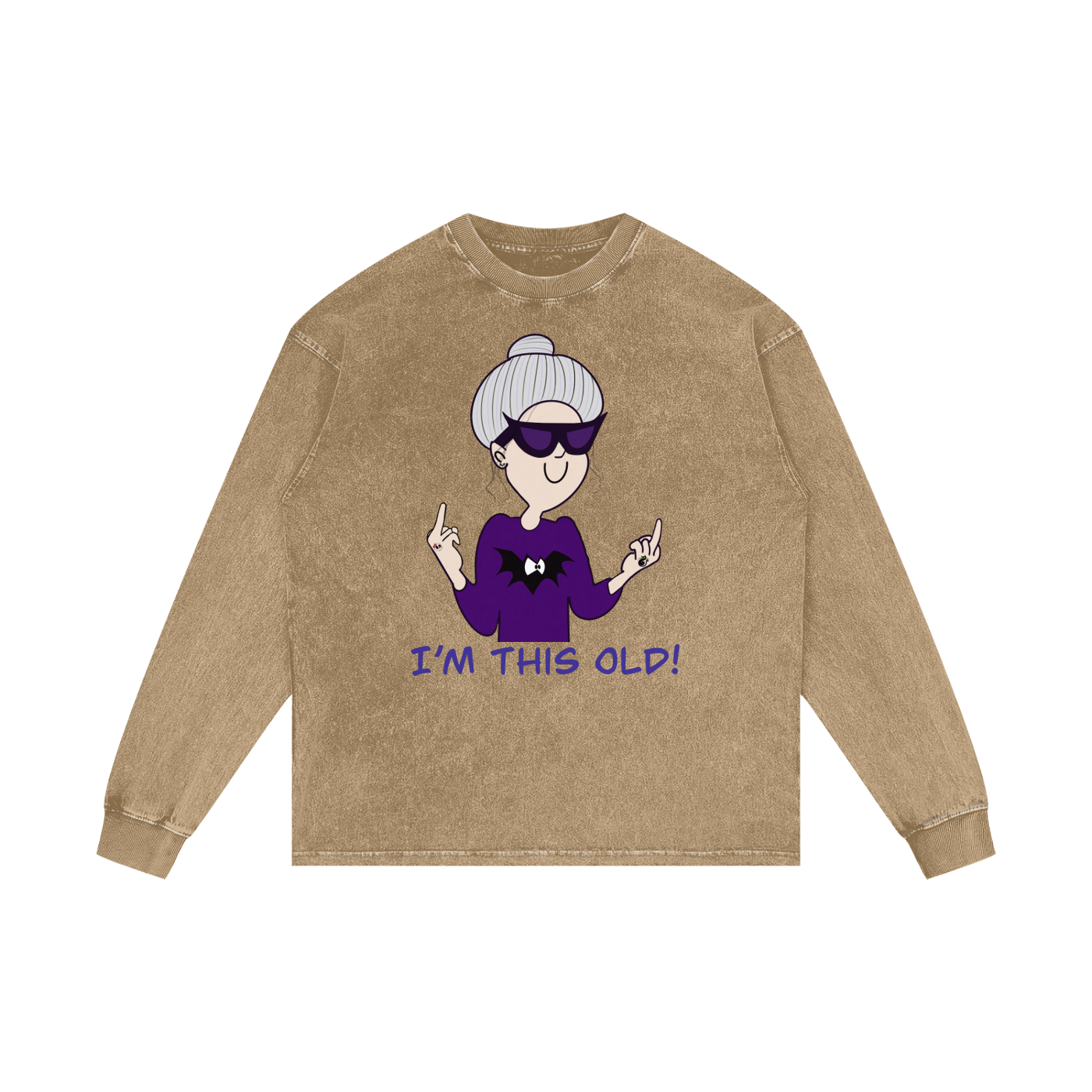 Sassy,Adult tshirts,Long sleeve shirt ,Unisex clothing ,Women’s clothing ,Funny old lady,I’m this old,Middle finger,Old lady with bat shirt,Old lady with tattoos 