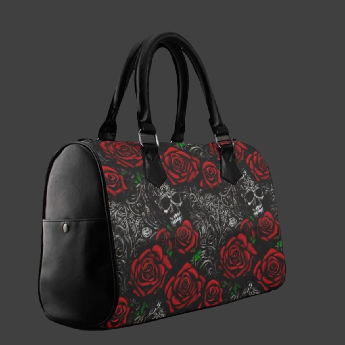 red roses and skulls gothic barrel purse