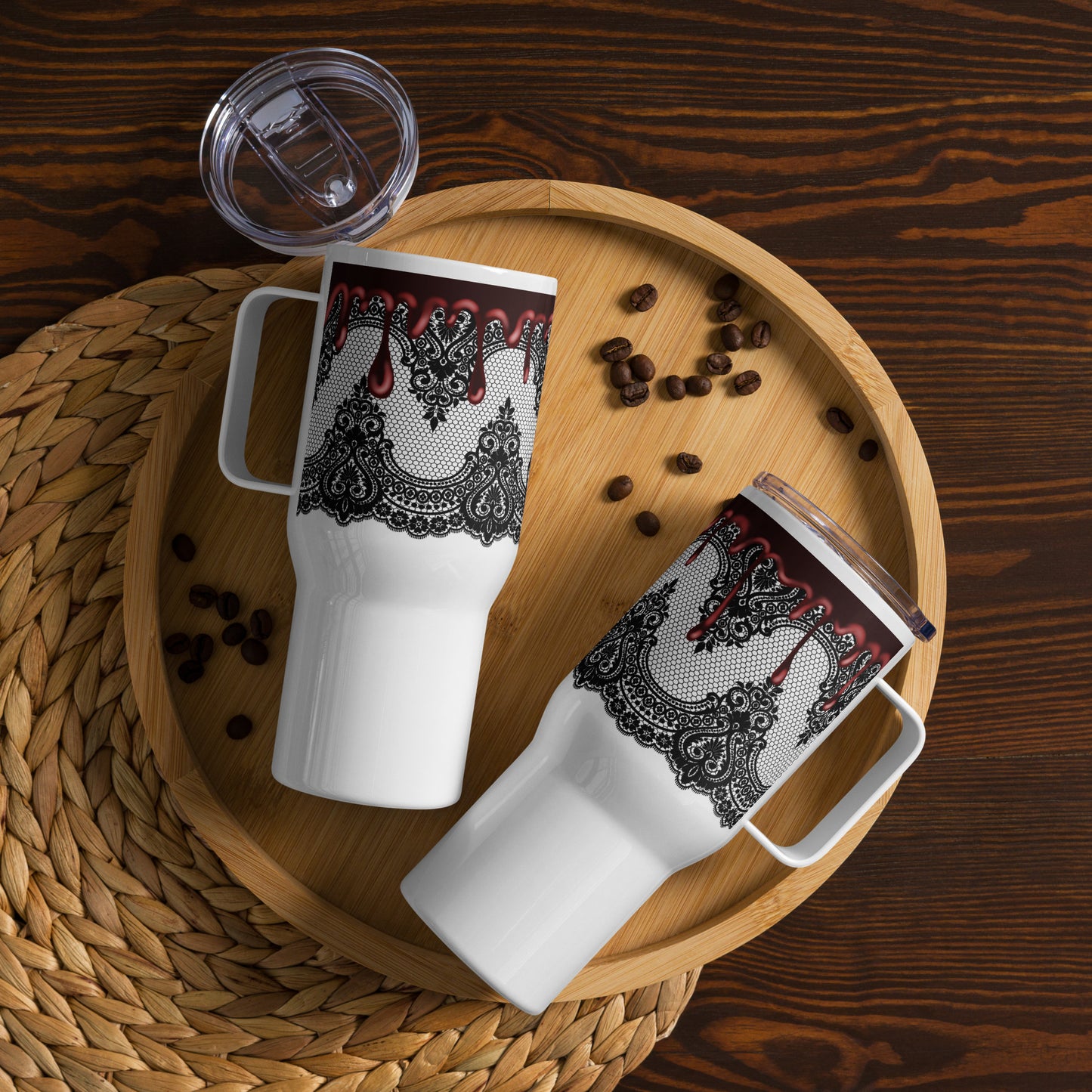 Blood and Lace Gothic Travel mug with handle