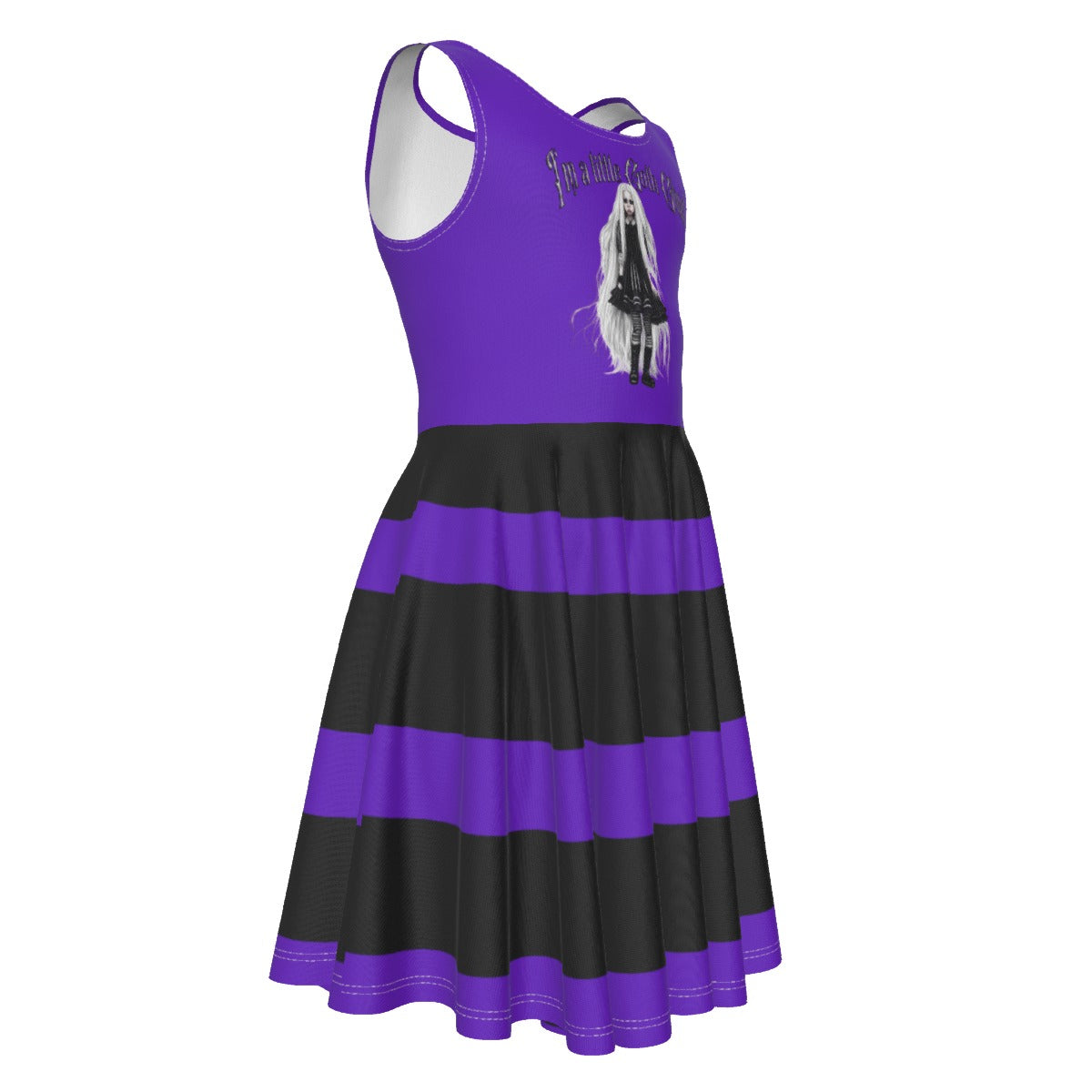 Kid's Purple and Black Gothic Wednesday Addam's Style Sleeveless Dress
