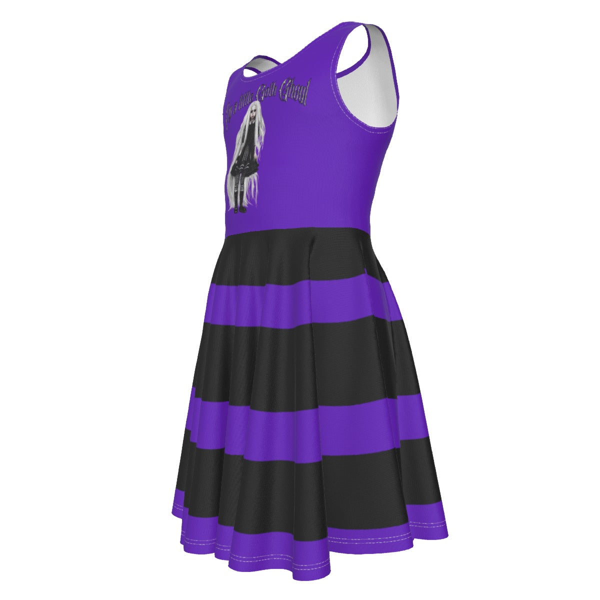 Kid's Purple and Black Gothic Wednesday Addam's Style Sleeveless Dress