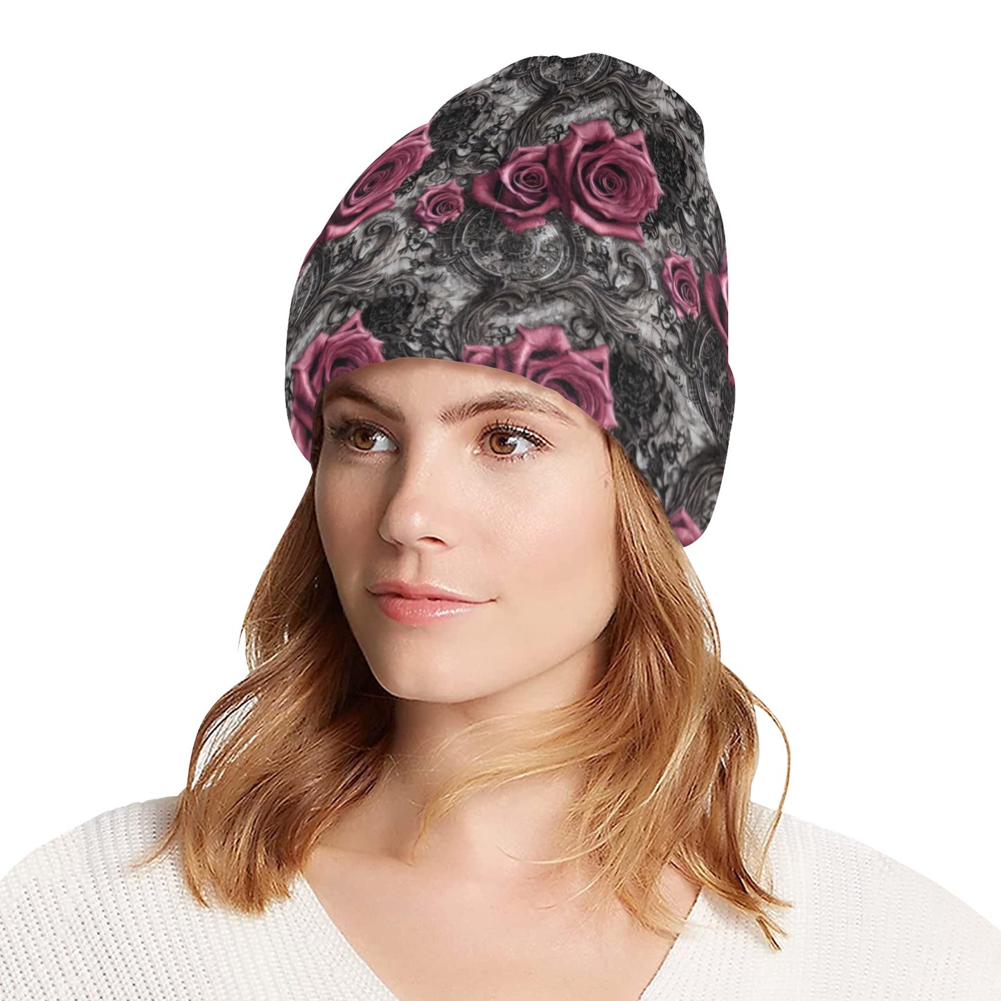 Pink Roses Steampunk Beanie Hat