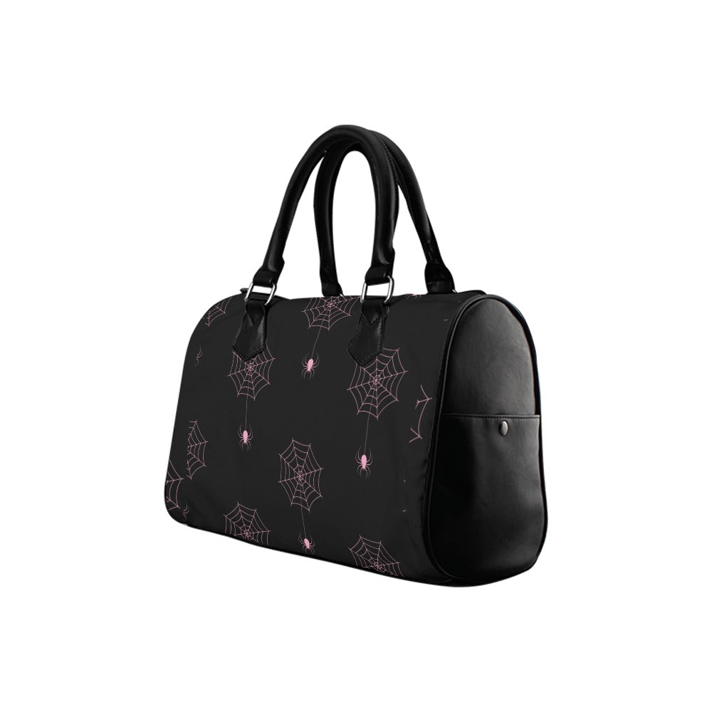 Women's Gothic Black and Pink Spiders Barrel Purse