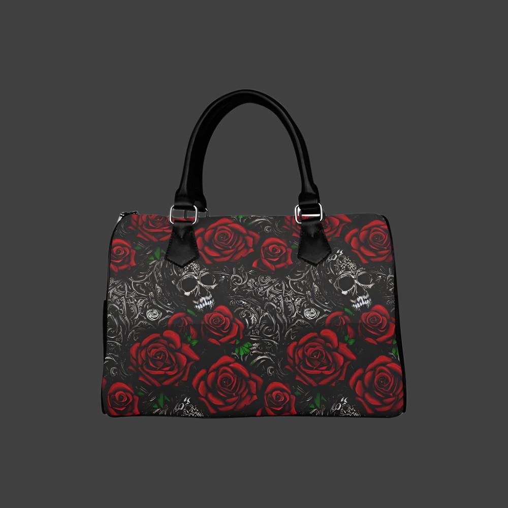 Gothic Red Roses and Skulls Barrel Purse